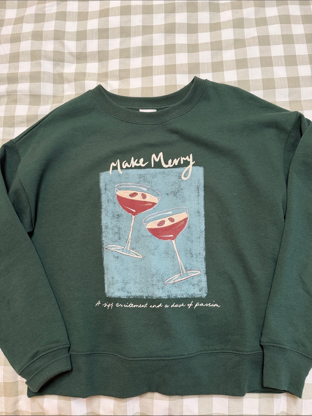 Anthropologie Maeve “Make Merry” in a Forest Green Graphic Sweatshirt